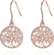 Rose Gold Tree of Life Earrings for Women 925 Sterling Silver Family Dangle Gift