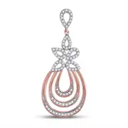 10k Rose Gold Round Diamond Nested Teardrop Pendant 1/4 Cttw