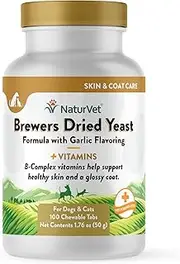 NaturVet Brewer's Dried Yeast Formula with Garlic Flavoring Plus Vitamins for Dogs and Cats 100 ct Chewable Tablets Made in USA