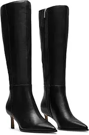 [MICIFA] Burgundy Kitten Heel Knee High Boots for Women Side Zipper Tall Leather Boots Pointed Toe Fall Dress Boots