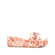[Fendi] Fendi 55mm Sunshine Floral-print Sandals 38 IT NEUTRALS/RED