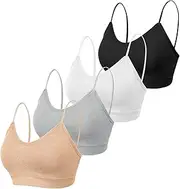 [KCDDUMK] 4 Pieces Cami Bras - Women's V-Neck Padded Seamless Straps Bralette Everyday Basic Sleeping Bra