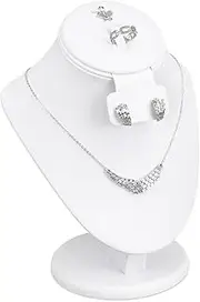 MOOCA Jewelry Display Necklace Chain Jewelry Bust Display Holder Stand, Necklaces Display, Necklace Mannequin, Necklace Bust, Jewelry Stand, 8.75 in Height, White Faux Leather