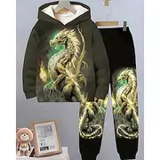Boys' 3D Dragon Hoodie Sweatpants Set Sports Suit Tracksuits Long Sleeve Spring Fall Daily Basic Casual Kids 4-12 Years Hooded Outdoor Vacation Sports Tailore