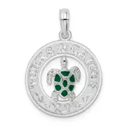 Sterling Silver De-Ani Rhodium-Plated Enameled Turks And Caicos With Turtle Pendant