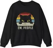 [Generic] Funny Introvert Vibe Cat Graphic Retro 80s Style Sunset Sarcastic Quote Sweatshirt for Adults Crew Neck Long Sleeve Pullover