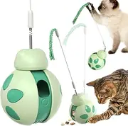 Cat Treat Dispenser Toy,Attractive Cats Treats Dispenser, Interactive cat Toys with Rolling Wobble Design with Spring Teaser Wand,Cat Treat Dispenser Toy (Green)