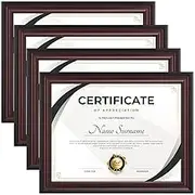 Toner Depot 8.5x11 Certificate Frame,Document frames for Wall Or Tabletop Display,Diploma Frames For Degree Award with Real Glass Front,Set of 4 (Cherry)