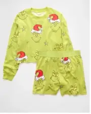 AE American Eagle Grinch Plush PJ Set Green SIZE LARGE