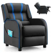 Babyjoy Adjustable Kids Sofa PU Leather Recliner Chair Upholstered Armchair w/2 Side Pockets Blue & Black