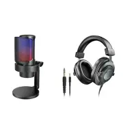 FIFINE Gaming Microphone and 3.5mm/6.35mm Studio Monitor Headphones, USB PC C...