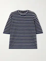 [Theory] Theory - Striped Linen-blend T-shirt - Navy - x small x small Blue