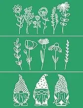 Wildflowers Self-Adhesive Silk Screen Stencils,Gnomes Screen Printing Stencils for Craft Flowers Chalk Stencil Transfers Reusable Stencils for Painting on Wood T-Shirt Fabric Xmas Sign