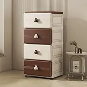 GUAWJRZDP Drawer Chest, Storage Cabinet Plastic, Chest of Drawers, Movable Drawer Chest Tall, Kitchen Storage Cabinet, Drawers Organizer Storage with Cute Handle, Cream White + Brown(4-Tier)