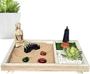 Zen Garden Kit - Sand Garden Meditation Crafts Miniature Japanese Accent | Tabletop Artistic Zen Decoration for Home, Entryway, Business, Living Room, Study Room