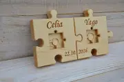 Personalized Wood Wedding Ring Bearer Pillow, Rustic Wedding Ring Holder Puzzle
