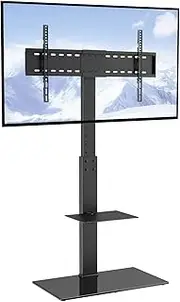 VEVOR Swivel Tall TV Stand Mount for 32 to 85 Inch TVs, Height Adjustable Portable Floor Stand With Tempered Glass Base for Bedroom, Living Room