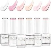 Nicedeco Gel Nail Polish 6 Pcs 8ml Nude Pink White Color Soak Off LED U V Gel Nail Kit Manicure DIY Home for Women Gel Nail Polishes Set-6