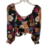 Band Of The Free Crop Top Size XS Balloon Sleeves Floral Black Berry Peasant NWT