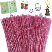 100 Pieces Pipe Cleaners Chenille Stem, Glitter Pink Pipe Cleaners Craft, Fuzzy