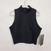 NWT Theatricals Girls XLC Black Mock Neck Tank Zip Back Crop Top Dance Jazz