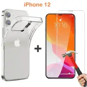 For Apple iPhone 12 Clear Bumper Case Cover & 9H Tempered Glass Screen Protector