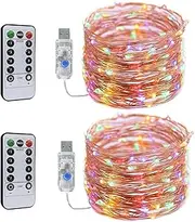 [2 Pack] QOCNAM Led String Lights, 10M 100LED String Fairy Lights USB Powered Copper Wire Lights with Remote Timer,8 Mode Waterproof for Christmas Bedroom Party Garden Wedding Decorative (Multi Color)