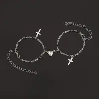 在飛比找樂天市場購物網優惠-歐美跨境潮流個性十字架吊墜手鏈 簡約浪漫愛心磁鐵相吸情侶手飾