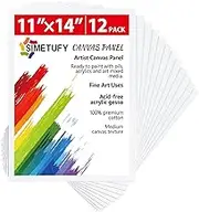 Simetufy 12 Pack 11x14 inch Canvas Panels, 100% Cotton, Acid-Free, Gesso Primed, Ready to Paint, Suitable for Acrylics, Oil, Watercolor
