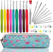 Luxerlife Large-Eye Blunt Needles Yarn Knitting Plus Crochet Hooks Set with Case,Ergonomic Handle Crochet Hooks Needles for Arthritic Hands.Best Gift!