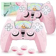 SIKEMAY PS5 Controller Skin 2 Pack, Cute Cat Paw PS5 Controller Cover Case Anti-Slip PS5 Accessories Silicone Skin Protective Controller Grip for Playstation 5 DualSense with 4 Thumb Grip Caps (Pink)