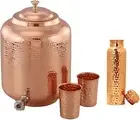 Pure Copper Hammered Water Dispenser 5 lt with Tap, stand, glasses & 1 lt bottle