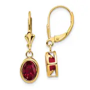 14k Yellow Gold 8x6mm Oval Created Ruby Leverback Earrings