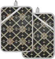 Pot Holders for Kitchen Heat Resistant Gold Black Potholders with Pockets Hot Pad Holders for Kitchen Oven Mitts 2 Pack