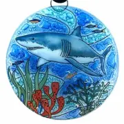 Shark Christmas Tree Ornament Art Glass Light Catcher Holiday Ocean Marine Life