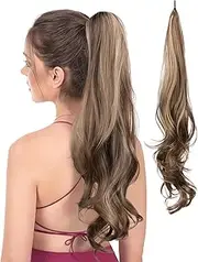 Flexible Wrap Around Ponytail Extension Instant Long Curly Ponytail Extension 120g Long Curly Synthetic Ponytail Wavy Pretty Hair Ponytails Hairpieces For Women Daily Use Brown