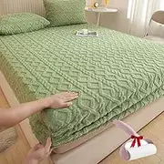 Elastic Bed Sheets,Flannel Velvet Bed Sheet,Solid Flannel Velvet Fleece Fluffy Fuzzy Warm Bedspread,Soft Breathable Dirt-Proof Elastic Bed Sheets King Size (Green, Super King)