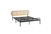 Oikiture Bed Frame Queen Size Metal Base Platform with Rattan Headboard