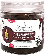 Yauvanya Black Moroccan Beldi Soap with Aker Fassi - 100 gms | Natural Olive Oil, Vitamin E-Rich, Exfoliating, Moisturising | Traditional Moroccan Turkish Hammam Soap | Deep Skin Exfoliation
