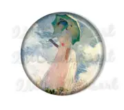 Claude Monet's Parasol Victorian Woman Handmade Mirror, Magnet or Pin 2.25"
