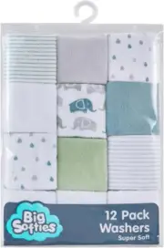Big Softies Supersoft Spot Baby Washers 12 Piece Set, Green, 12 Count