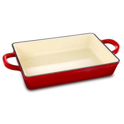 Crock-Pot Casserole Dish 3 Qt 13" W Red Rectangle Enameled Cast Iron Handles