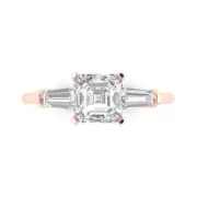 14K Rose Gold 3-Stone Anniversary Ring, 1.62 ct Emerald Cut Simulated Diamond