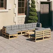 VRAXO 10 Piece Garden Lounge Set with Cushions Solid Pinewood -120.88KG,3077139
