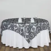 90" x 90" Damask Flocking Table Top SQUARE OVERLAY Bridal Unique Linens SALE