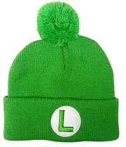 [Bioworld] Super Mario Bros Luigi Pom-Pom Knit Beanie Cap Green, Green, One Size