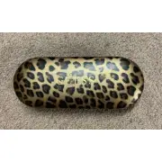 Guess hard clam shell animal print brown black GUESS gold with microfiber cloth