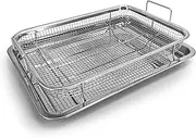 QMAAAYS Stainless Steel Crisper Tray-Air Fryer Pan Mesh Basket Set Non-Stick Oven Baking Tray for Baking Crispy Chicken Kitchen Cooking Tool (Stainless Steel)