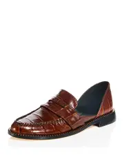 Freda Salvadore Women's Tash Croc Embossed Leather D'Orsay Penny Loafers