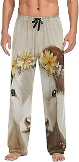 [PDZRMY] Cute Cow Garland Retro Pajama Pants for Men Men's Separate Bottoms, Lounge Pants with Pockets S